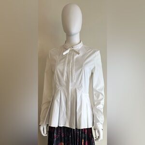 Burberry Size US 8 White Pleated Blouse wth Black Button Detail